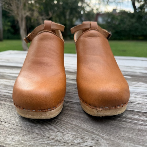 No.6 Palomino Leather Strap Clogs Alder Wood Heel EU 40 US 9 - Picture 3 of 12